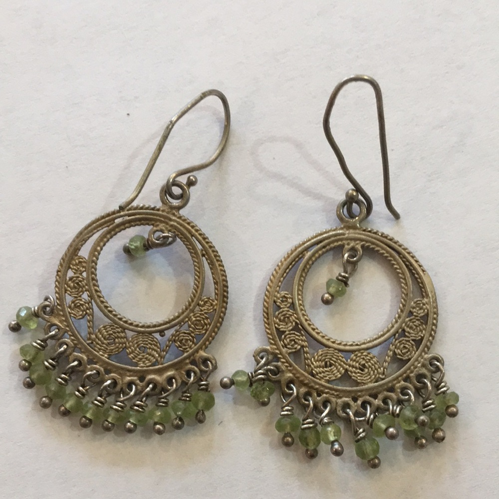 Satya Jewelry Silver-Tone Hoop Earrings with Peridot Bead Fringe